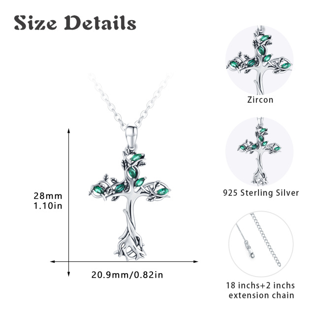 Sterling Silver Cubic Zirconia Tree Of Life & Cross Pendant Necklace-5