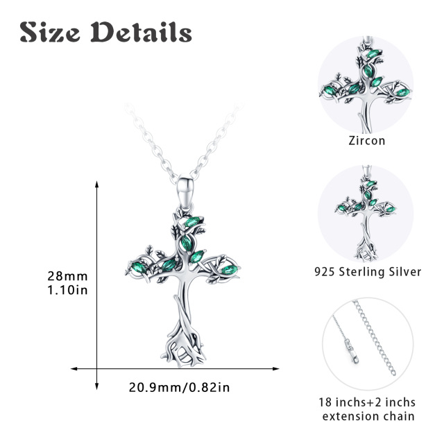 Sterling zilveren cubic zirconia levensboom en kruis hanger ketting-5