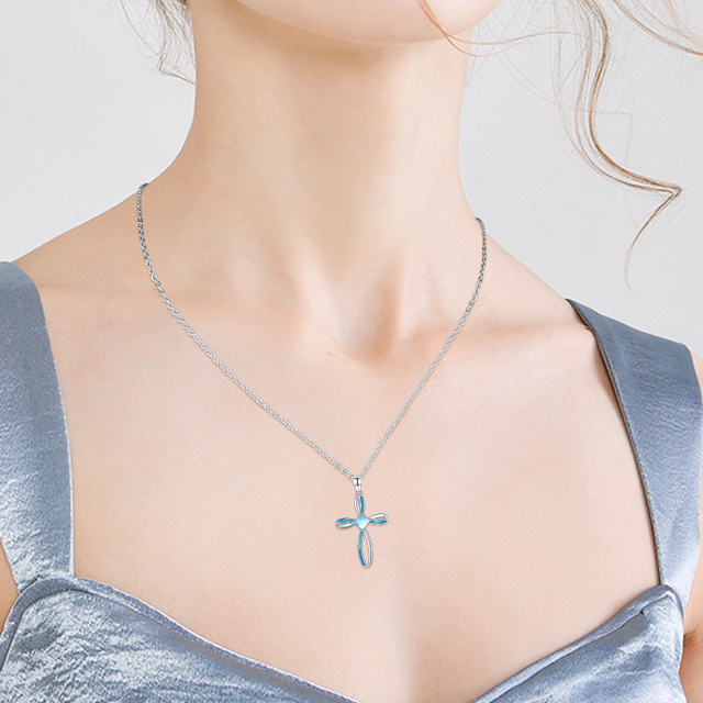Sterling Silver Circular Shaped Moonstone Cross Pendant Necklace-2