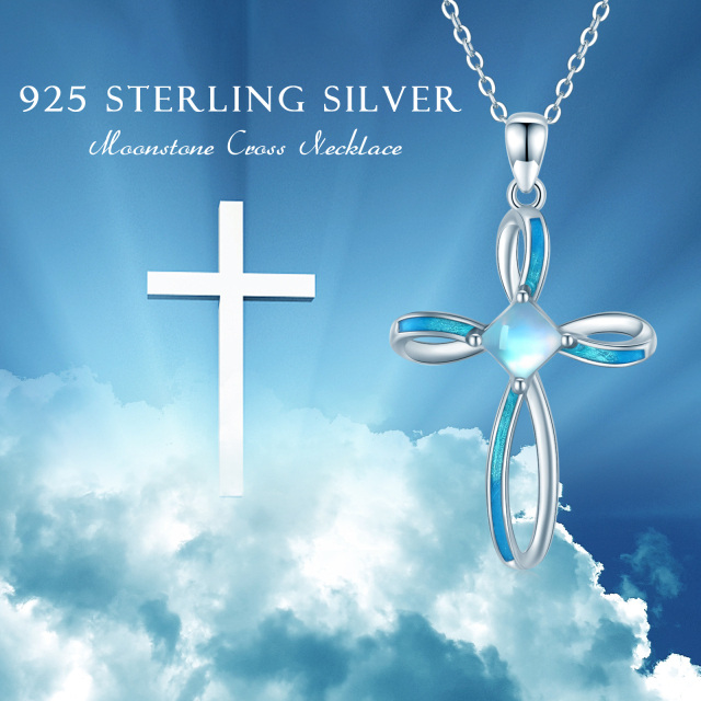 Sterling Silver Circular Shaped Moonstone Cross Pendant Necklace-6