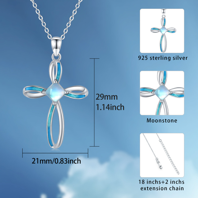 Sterling Silver Circular Shaped Moonstone Cross Pendant Necklace-5