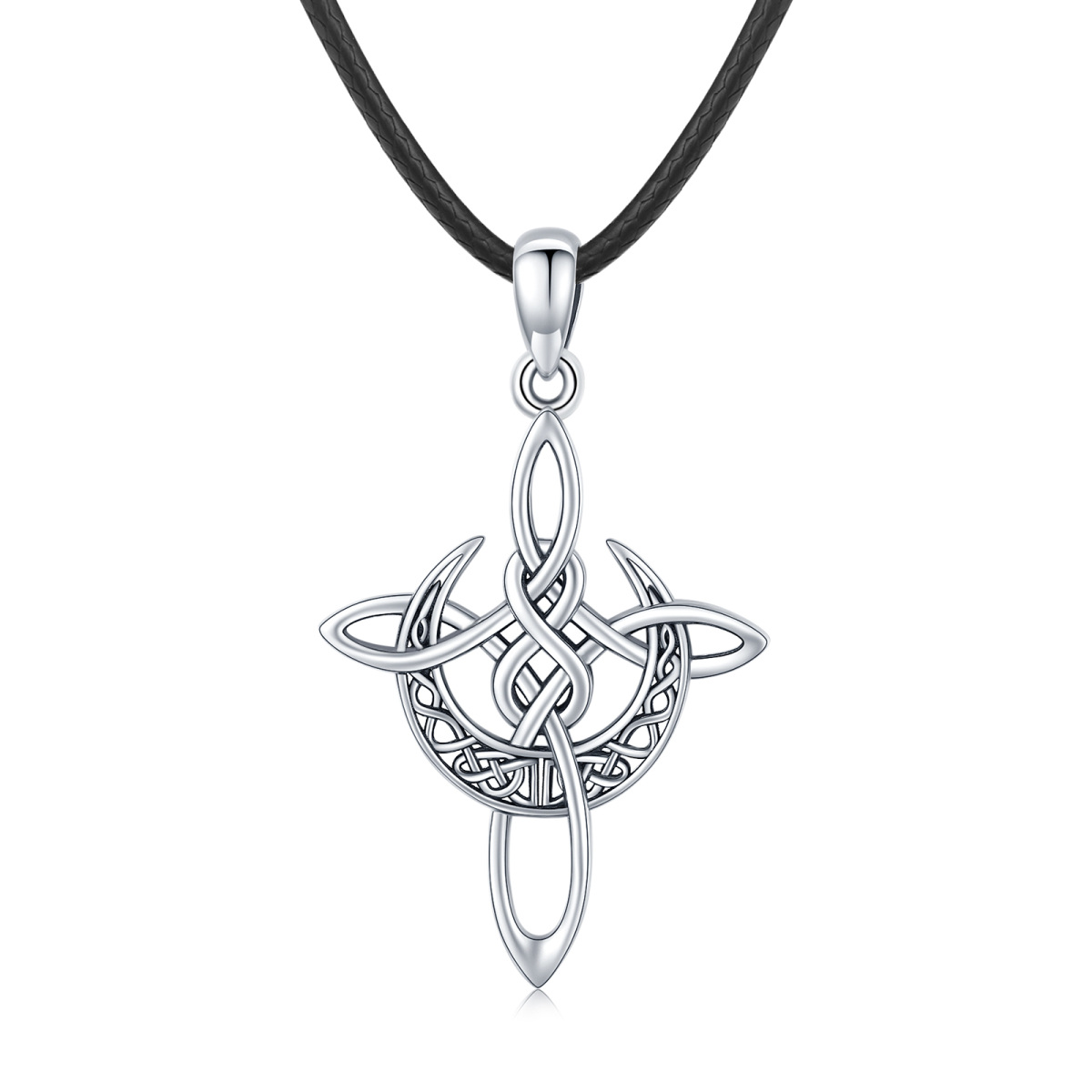 Sterling Silber Keltischer Knoten Kreuz mit Mondsichel Anhänger Halskette-1