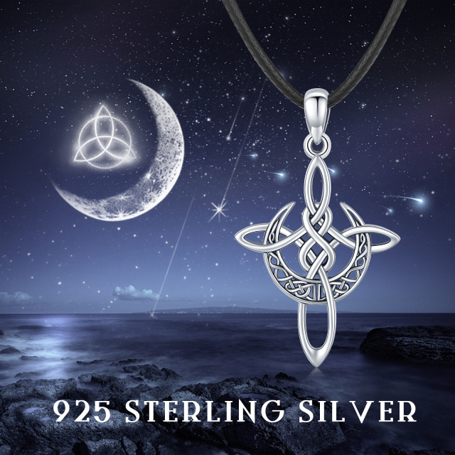 Sterling Silver Celtic Knot Cross with Crescent Moon Pendant Necklace-4