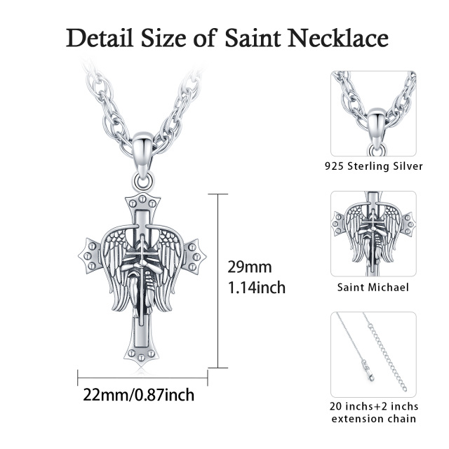 Colar de prata esterlina com pingente de cruz do Arcanjo São Miguel para homem-5