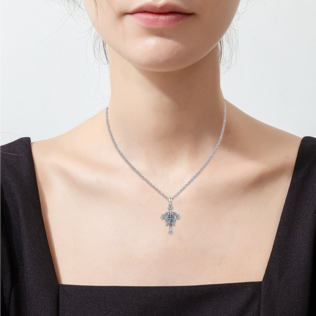 Sterling Silver Archangel Saint Michael Cross Pendant Necklace for Men-2
