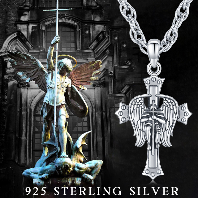Colar de prata esterlina com pingente de cruz do Arcanjo São Miguel para homem-6
