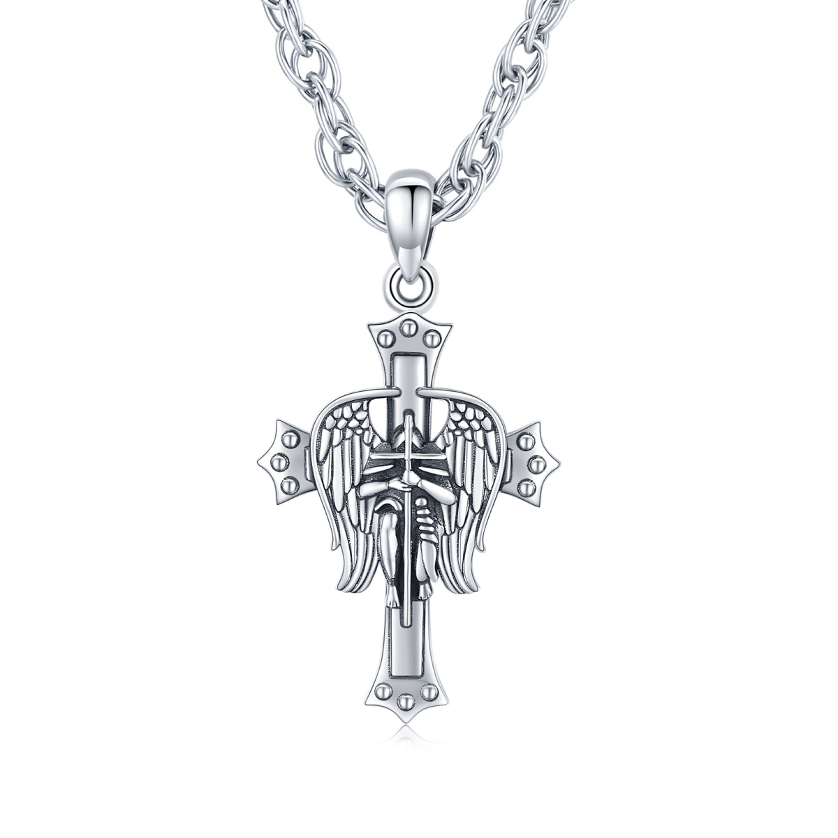 Sterling Silber Erzengel Sankt Michael Kreuz Anhänger Halskette für Männer-1
