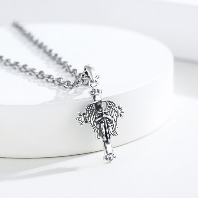 Sterling Silver Archangel Saint Michael Cross Pendant Necklace for Men-3