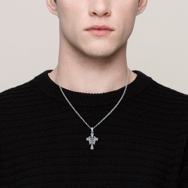 Sterling Silver Archangel Saint Michael Cross Pendant Necklace for Men-2