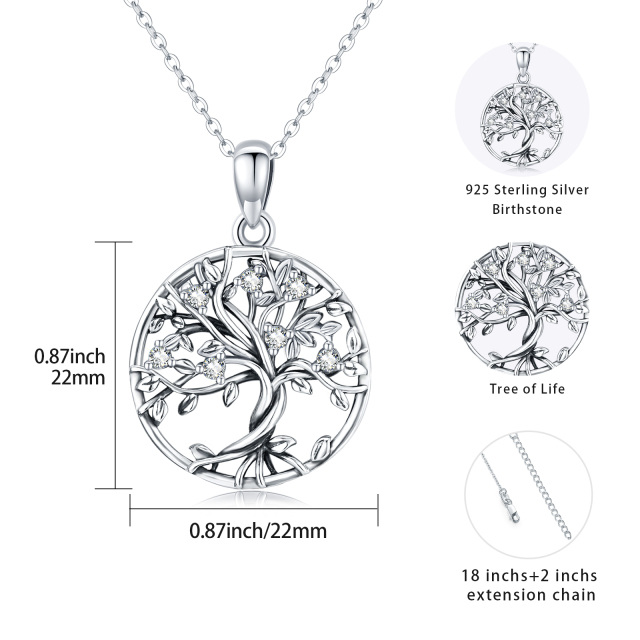 Sterling Silver Cubic Zirconia Tree Of Life Calendered Chain Necklace-3