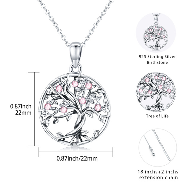 Sterling Silver Circular Shaped Cubic Zirconia Tree Of Life Pendant Necklace-5