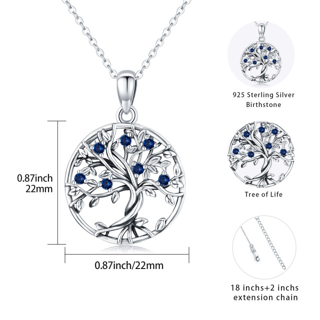 Sterling Silver Circular Shaped Cubic Zirconia Tree Of Life Calendered Chain Necklace-3