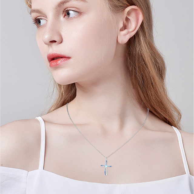 Sterling Silver Square Moonstone Cross & Celtic Knot Pendant Necklace-2