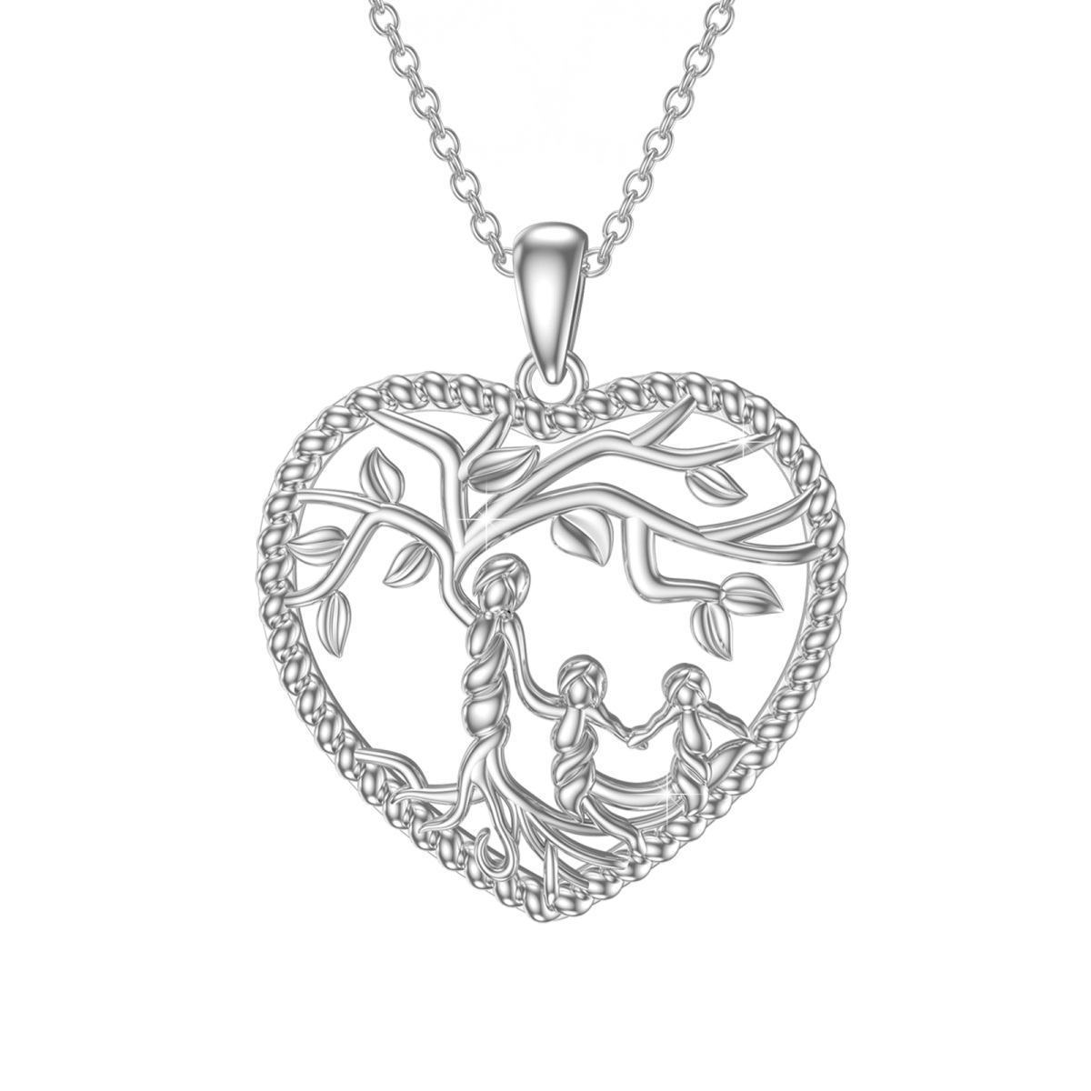 Sterling Silver Tree Of Life & Heart Pendant Necklace-1