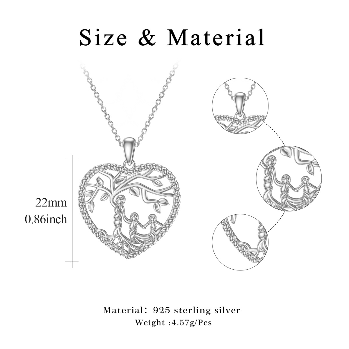 Sterling Silver Tree Of Life & Heart Pendant Necklace-6
