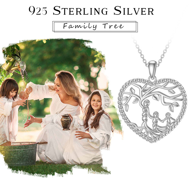 Sterling Silver Tree Of Life & Heart Pendant Necklace-3