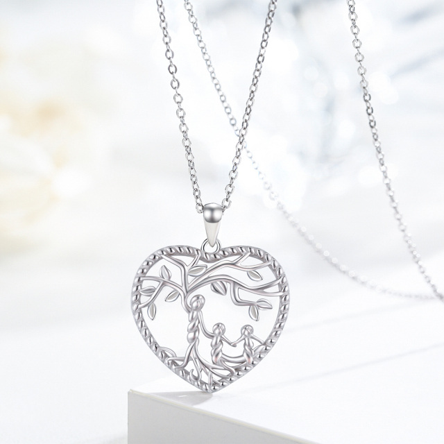 Sterling Silver Tree Of Life & Heart Pendant Necklace-4