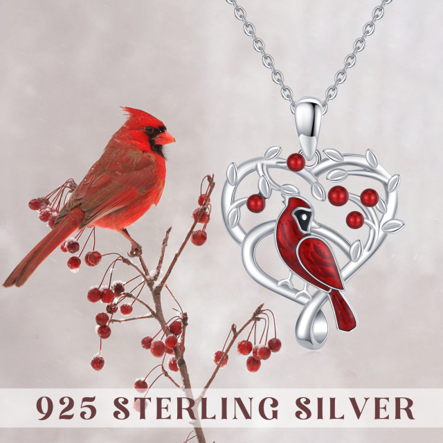 Sterling Silver Cardinal & Heart Pendant Necklace-5