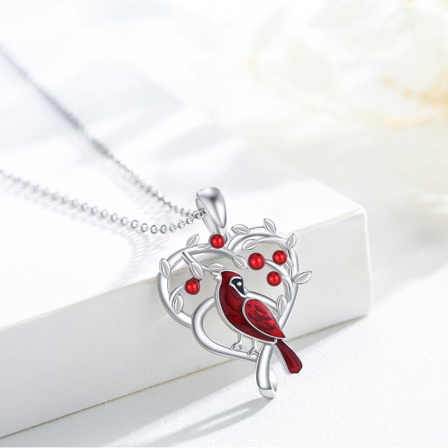 Sterling Silver Cardinal & Heart Pendant Necklace-3