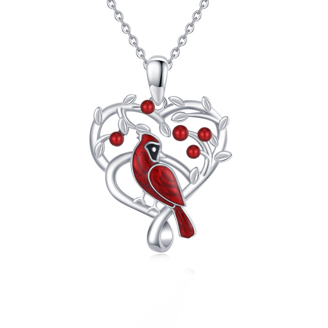 Sterling Silver Cardinal & Heart Pendant Necklace-4