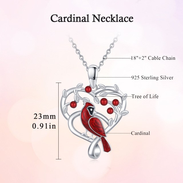 Sterling Silver Cardinal & Heart Pendant Necklace-2