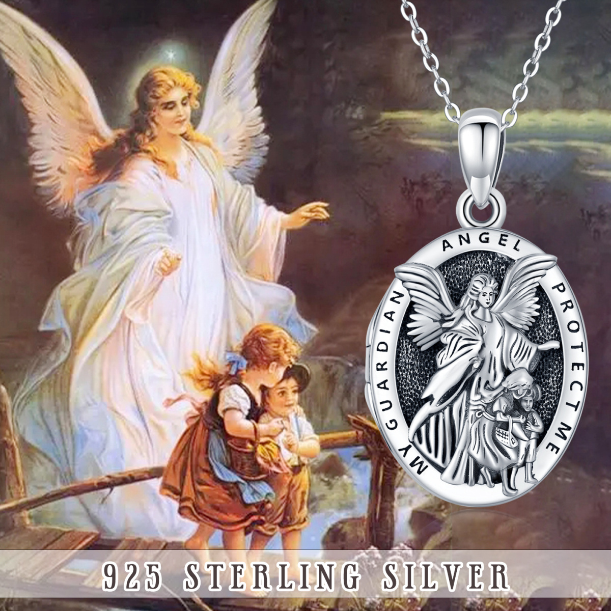 Sterling Silber Engel Anhänger Halskette mit eingraviertem Wort-7