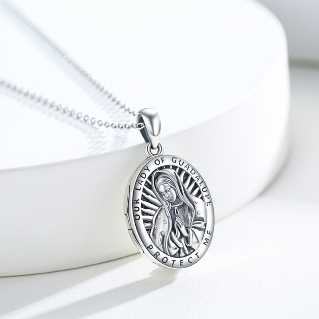 Sterling Silver Personalized Photo & Our Lady Of Guadalupe Pendant Necklace with Engraved Word-5