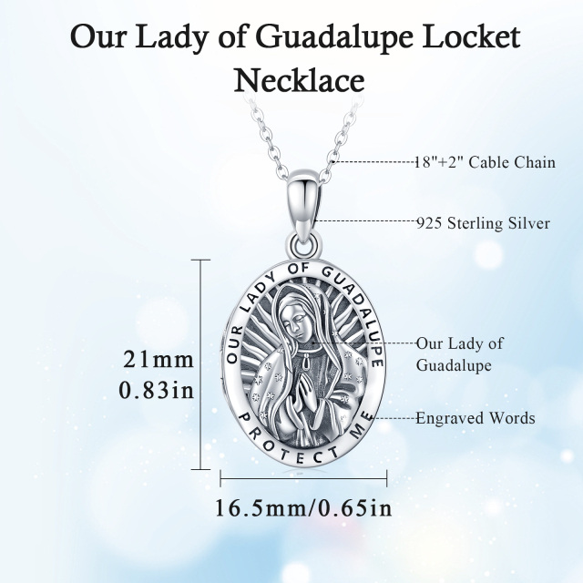 Sterling Silver Personalized Photo & Our Lady Of Guadalupe Pendant Necklace with Engraved Word-7