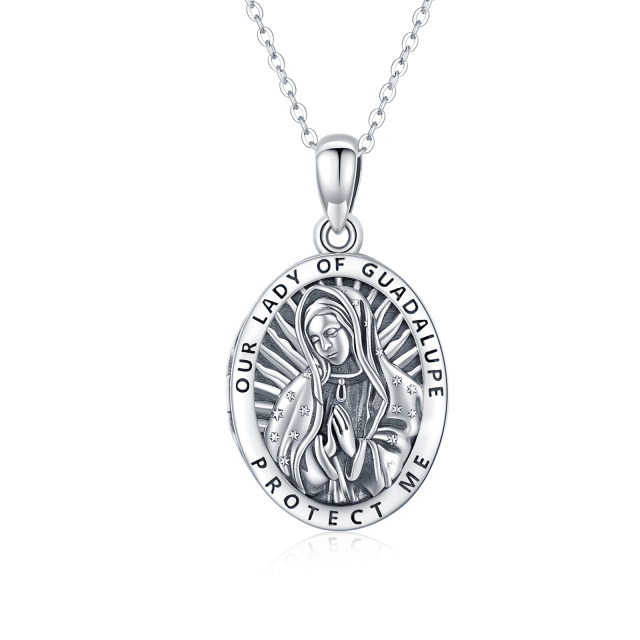 Sterling Silver Personalized Photo & Our Lady Of Guadalupe Pendant Necklace with Engraved Word-1