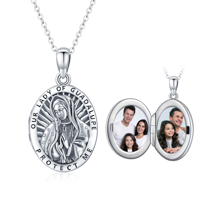 Sterling Silver Personalized Photo & Our Lady Of Guadalupe Pendant Necklace with Engraved Word-6