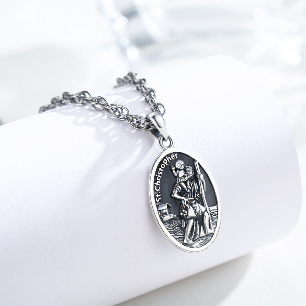 Sterling Silver Saint Christopher Pendant Necklace for Men-4