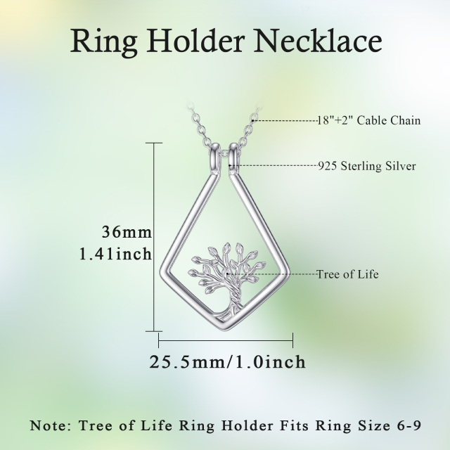Sterling Silver Tree Of Life & Ring Holder Pendant Necklace-5