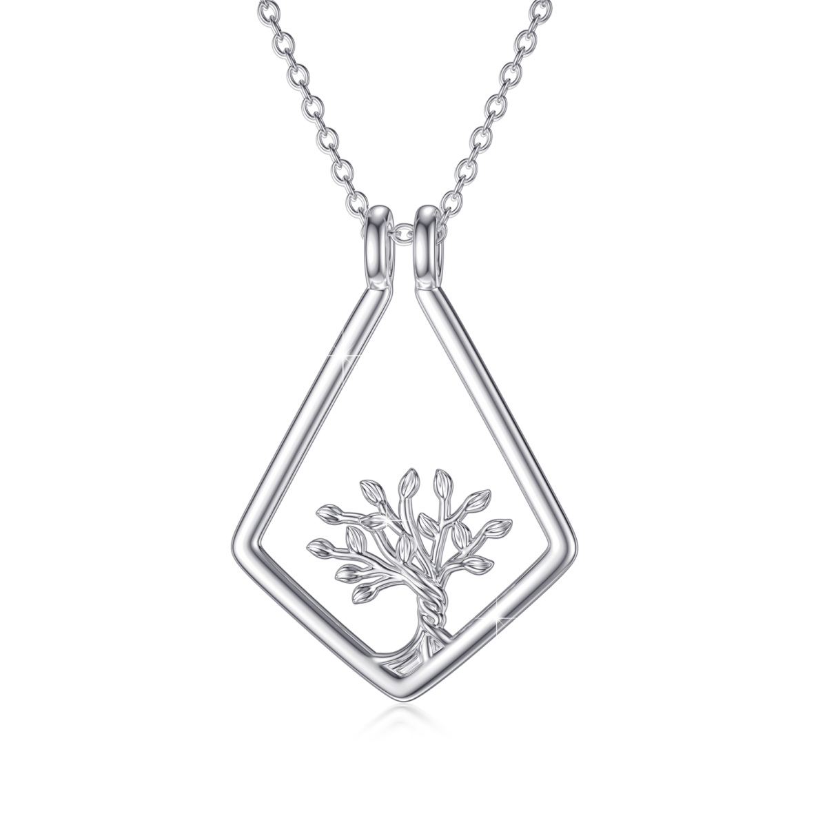 Sterling Silver Tree Of Life & Ring Holder Pendant Necklace-1
