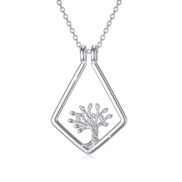 Sterling Silver Tree Of Life & Ring Holder Pendant Necklace-1