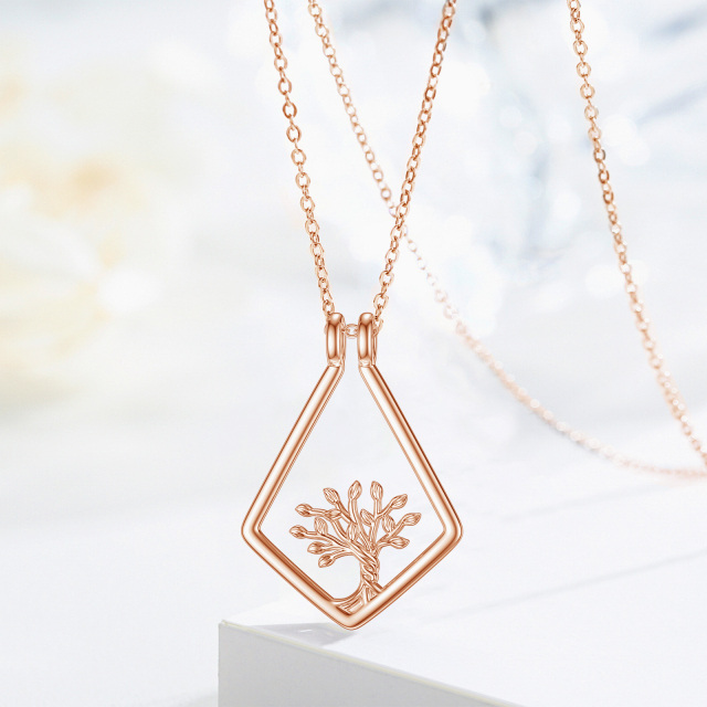 Sterling Silver Two-tone Tree Of Life & Ring Holder Pendant Necklace-4