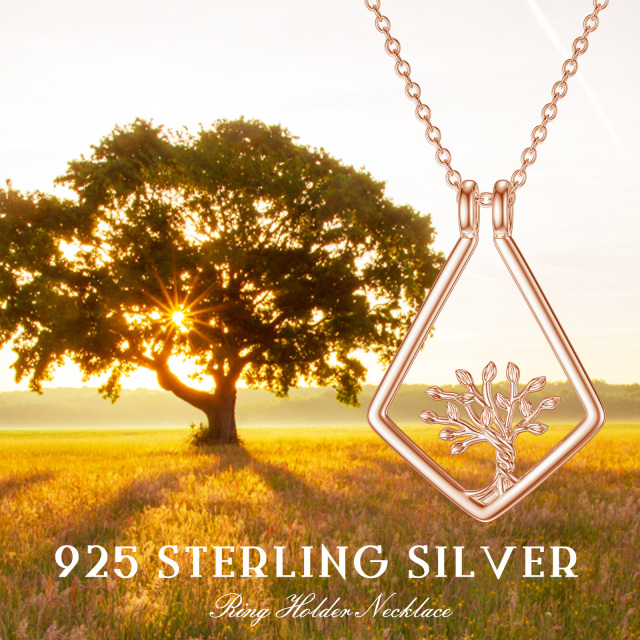 Colar com pingente de suporte de anel de árvore da vida em dois tons de prata esterlina-4
