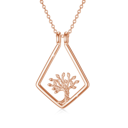 Tree of Life Ring Holder Pendant Necklace in Rose Gold Plated 925 Sterling Silver