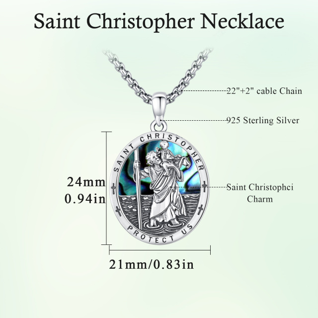 Sterling Silver Abalone Shellfish Saint Christopher Pendant Necklace with Engraved Word-4