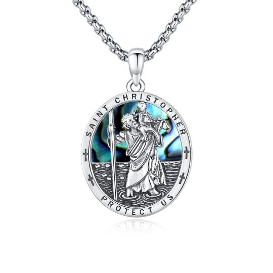 Abalone Shell Saint Christopher Pendant Necklace in 925 Sterling Silver
