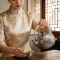 wholesale Pure 999 Fine Silver Exquisite Hand-Engraved Silver Teapot with Traditional Dragon Motif and Elegant Wood Handle - Handicraft-0-2