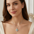 wholesale 925 Sterling Silver Vintage-Inspired Emerald and Silver Quatrefoil Halo Pendant Necklace Wholesale - JewelryODM-0-1