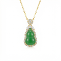 wholesale 925 Sterling Silver Elegant Green Jadeite Calabash Pendant Necklaces Wholesale Framed with Sparkling Zircon Accents - JewelryODM-0-0