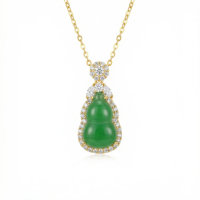 wholesale 925 Sterling Silver Elegant Green Jadeite Calabash Pendant Necklaces Wholesale Framed with Sparkling Zircon Accents - JewelryODM-undefined