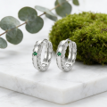 wholesale 925 Sterling Silver Elegant Silver Green Emerald and Cubic Zirconia Huggie Hoop Earrings Wholesale - JewelryODM-0-1
