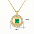 wholesale 925 Sterling Silver Elegant Square Emerald Pendant Necklace Wholesale with Shimmering White Stone Halo - JewelryODM-0-3