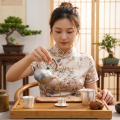 wholesale Pure 999 Exquisite Hand-Engraved Silver Teapot with Woven Handle and Vibrant Green Lid Finial - Handicraft-0-3