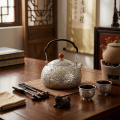 wholesale Pure 999 Fine Silver Elegant  Teapot with Intricate Floral Engraving and Braided Handle-Fine Teapot with Handle - Handicraft-0-3