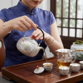 wholesale Pure 999 Fine Silver Elegant  Teapot with Intricate Floral Engraving and Braided Handle-Fine Teapot with Handle - Handicraft-0-2