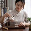 wholesale Pure 999 Exquisite Hand-Textured Silver Teapot with Traditional Cloud Motif Finial and Wrapped Handle - Handicraft-0-3