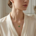 wholesale 925 Sterling Silver Elegant Jadeite Gourd Necklaces Wholesale with Zircon Accents and Auspicious Coin Motifs - JewelryODM-0-1